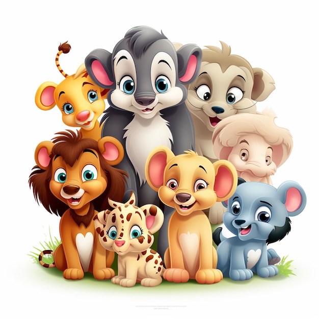 Um grupo de animais selvagens de desenho animado
