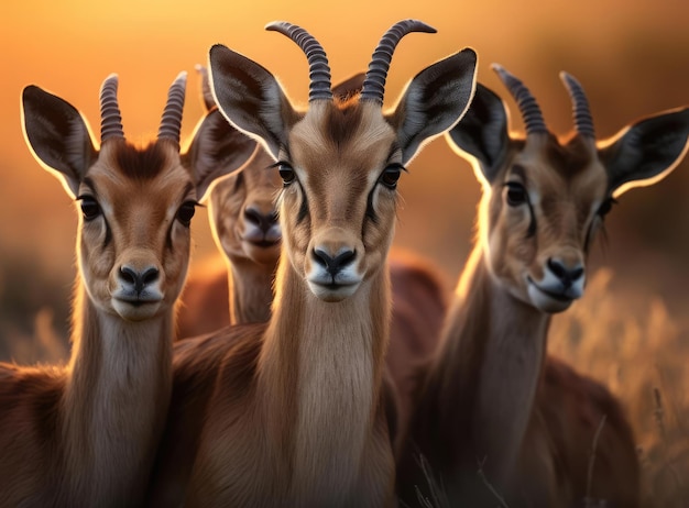 Um grupo de antílopes olhando para a câmera