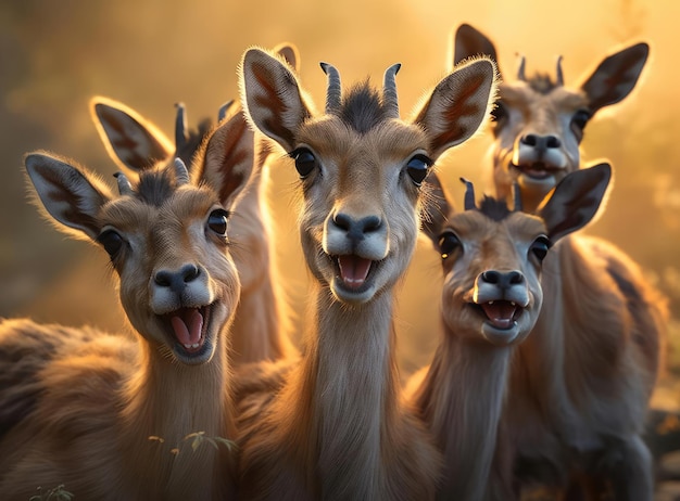 Foto um grupo de antílopes olhando para a câmera