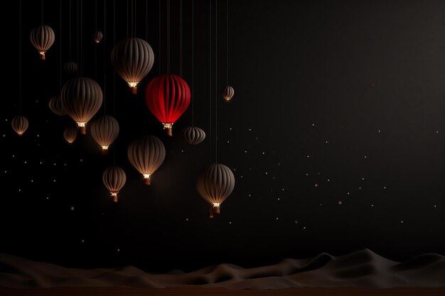 Foto um grupo de balões de ar quente com luzes do teto