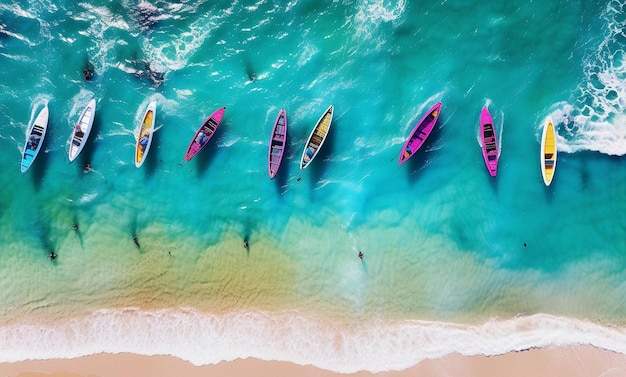 Um grupo de barcos na praia