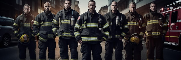 um grupo de bombeiros do corpo de bombeiros