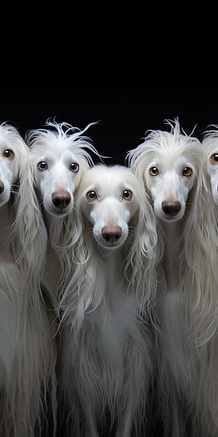 Foto um grupo de cães com cabelo longo e cabelo longo