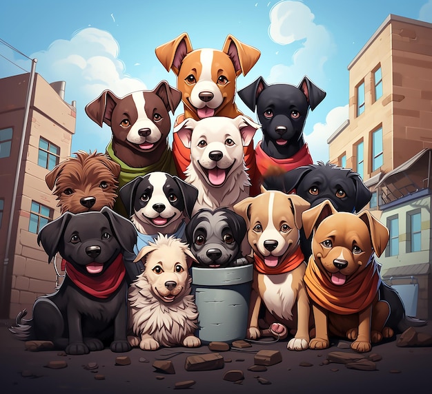 Um grupo de cães com um que tem um cachorro nele