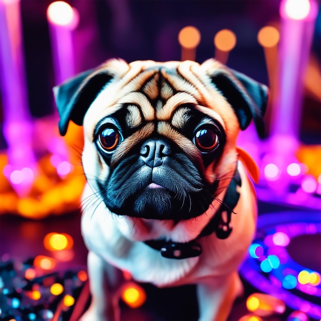 Um grupo de cães pug em uma rave em estilo renascentista Hd Uhd 4k Fine Line Fine Focus