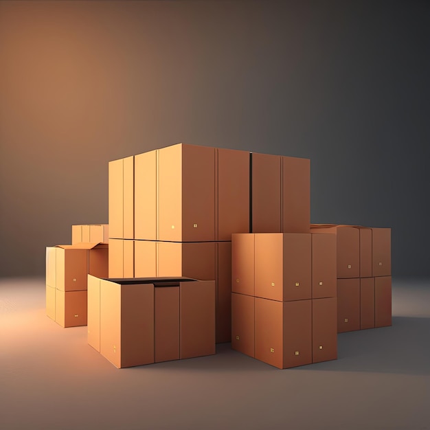Um grupo de caixas empilhadas em uma sala
