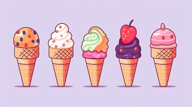 Um grupo de casquinhas de sorvete Generative AI Art