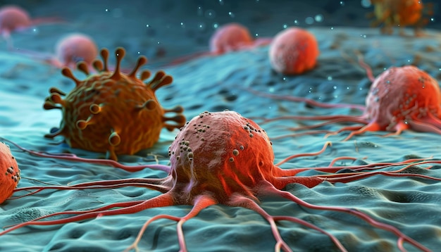 Um grupo de células cancerígenas na água
