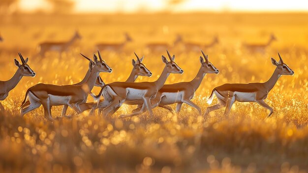 Foto um grupo de cervos estão correndo em um campo