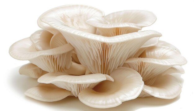 um grupo de cogumelos Oyster que estão em um fundo branco