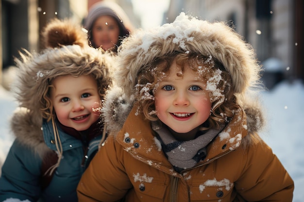 Foto um grupo de crianças a divertir-se no inverno