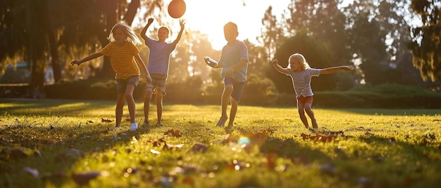 um grupo de crianças brincando com um frisbee em um parque