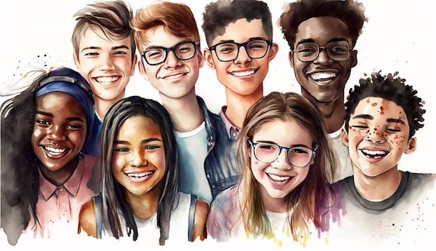 Um grupo de crianças com óculos e um sorriso