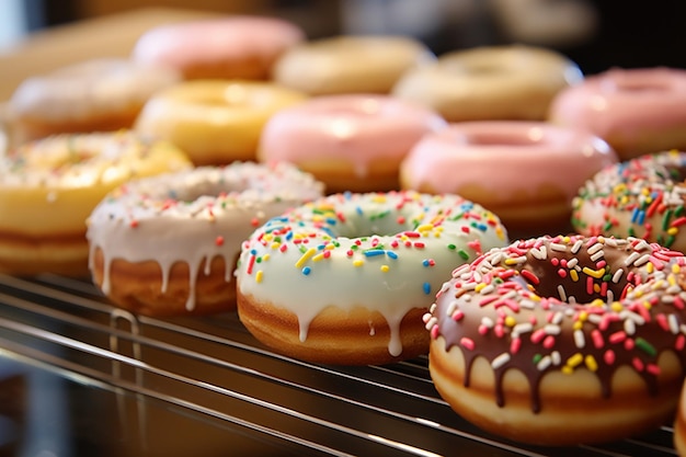 Um grupo de crianças decorando donuts em uma festa de aniversário