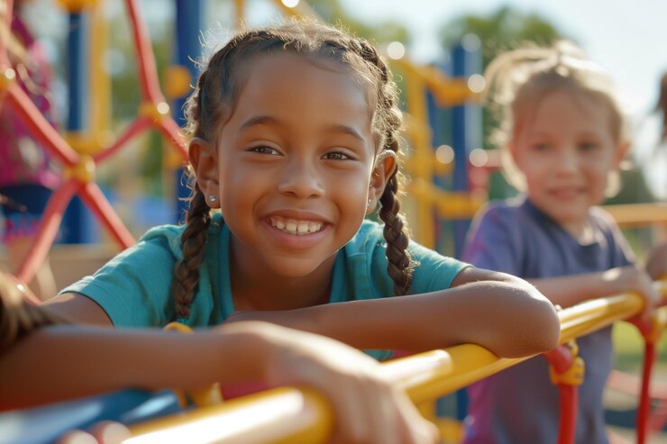 um grupo de crianças está brincando em um playground