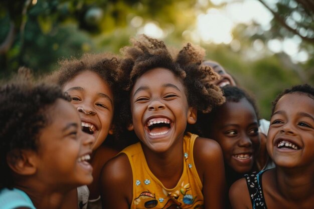 um grupo de crianças rindo e rindo juntas