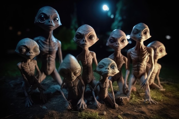 Um grupo de criaturas alienígenas está em uma cena escura.