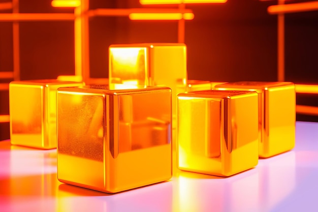 Um grupo de cubos de ouro em cima de uma mesa