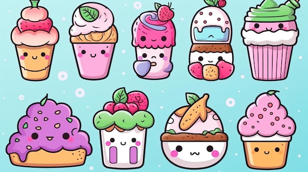 Um grupo de cupcakes de desenho animado generative ai art