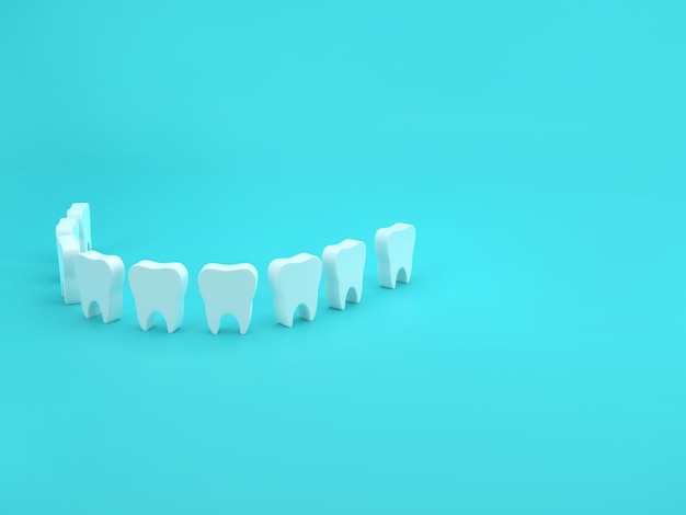 Um grupo de dente com um dente branco sobre um fundo azul