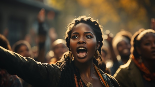 um grupo de diversas pessoas na cidade um protesto