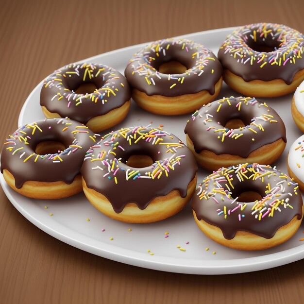um grupo de donuts com granulado em uma mesa