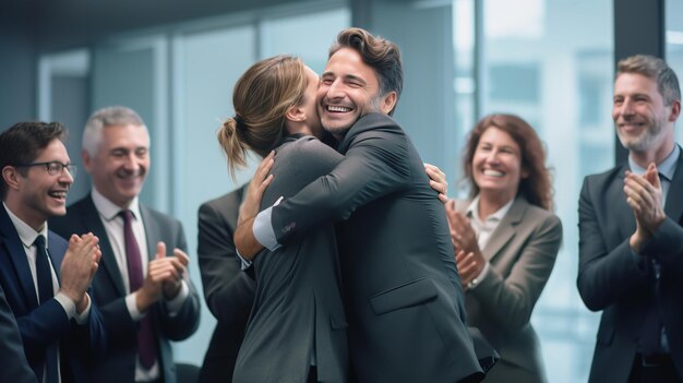 Foto um grupo de empresários sorriam ai generative