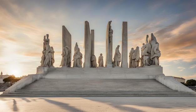 um grupo de estátuas estão na frente de uma estátua