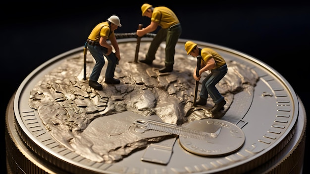 um grupo de estatuetas em miniatura em uma moeda