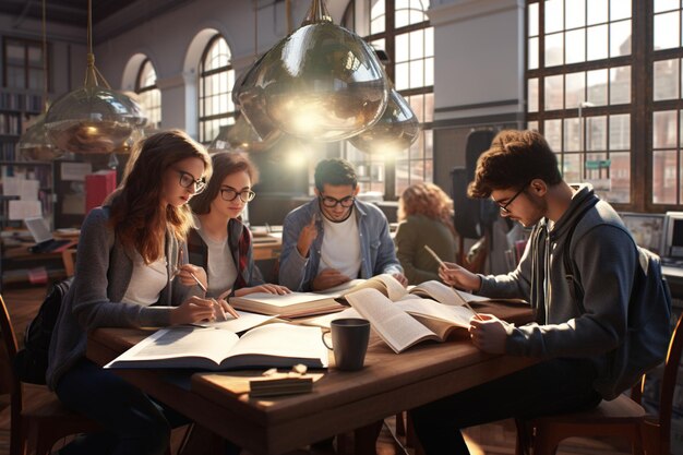 Um grupo de estudantes a discutir a genética acadêmica.