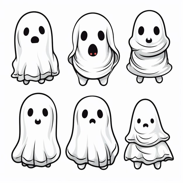 um grupo de fantasmas de desenhos animados com diferentes expressões ai generativa