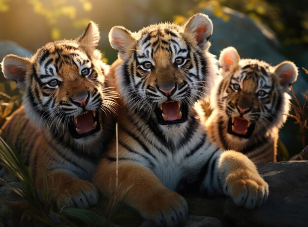 Foto um grupo de filhotes de tigre