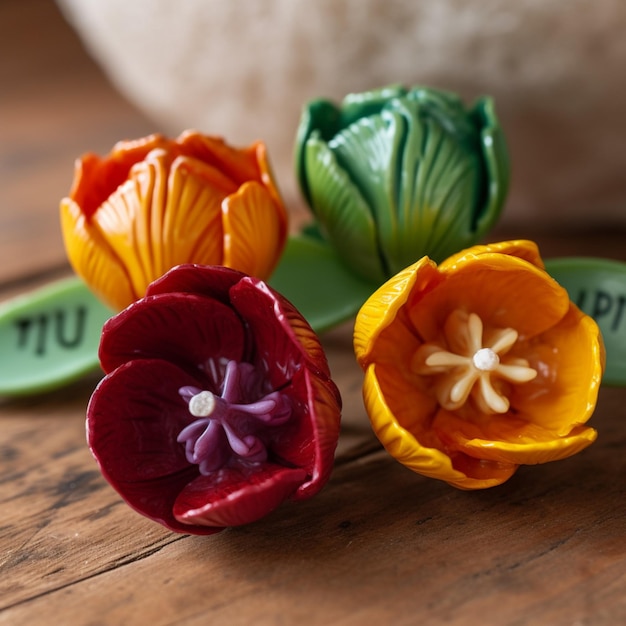 Um grupo de flores com a palavra tuff sobre eles