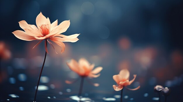 Foto um grupo de flores está flutuando na água com um fundo azul ai