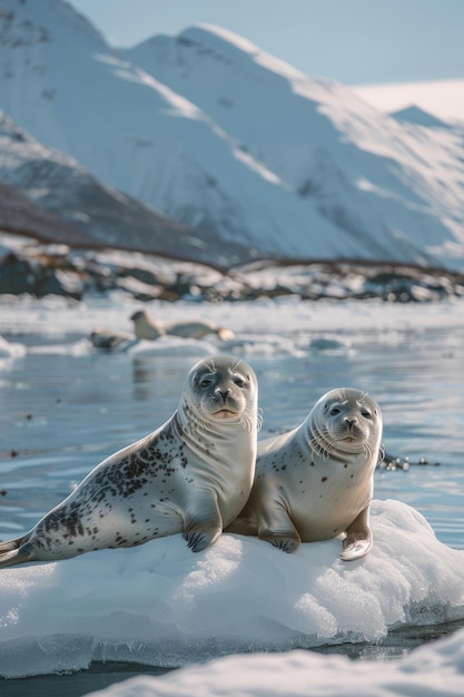 Foto um grupo de focas caranguejadoras tomando sol no gelo sem se preocupar com o ambiente áspero