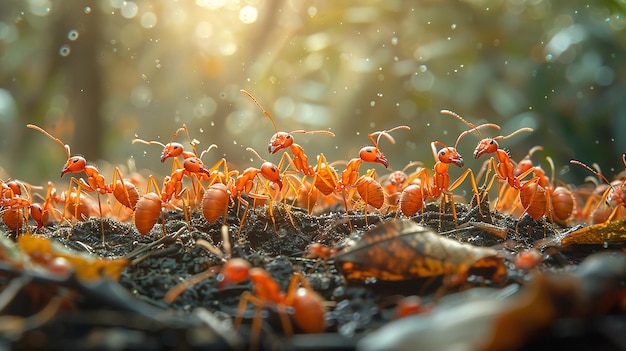 um grupo de formigas estão no chão a palavra formigas
