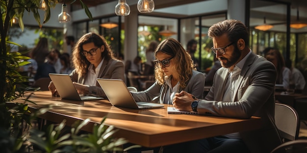 Um grupo de freelancers trabalhando juntos usando o dispositivo