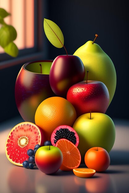 Um grupo de frutas em uma mesa