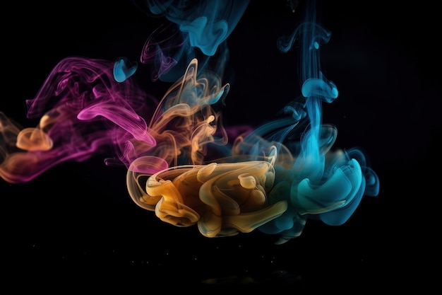 Um grupo de fumaça colorida em uma IA generativa de fundo preto