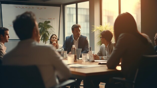 Foto um grupo de funcionários está sentado em uma reunião imagem gerada por ai