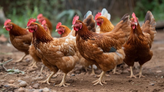 Um grupo de galinhas em uma fazenda