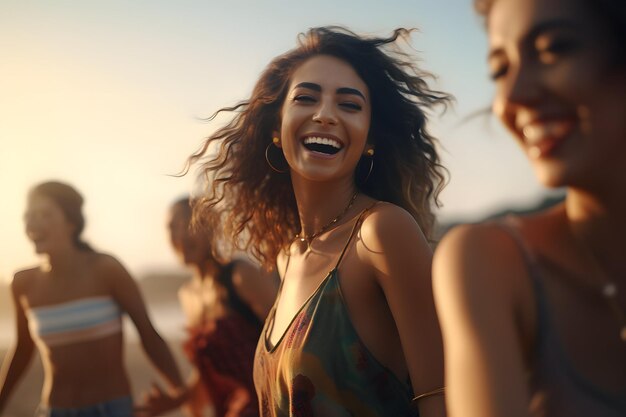 Um grupo de garotas curtindo um dia na praia juntas