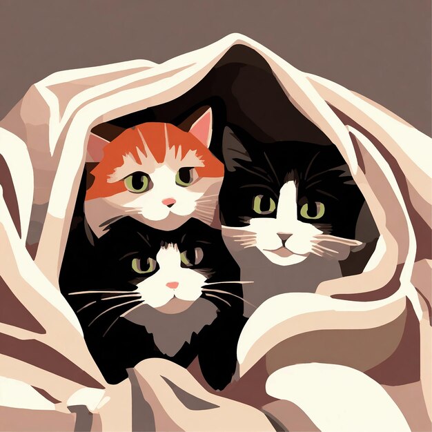 Um grupo de gatinhos adoráveis aconchegados juntos em um cobertor aconchegante fort vector trace photo