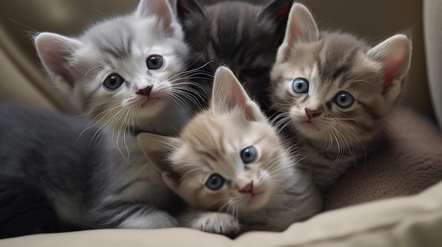 Um grupo de gatinhos adoráveis aconchegados