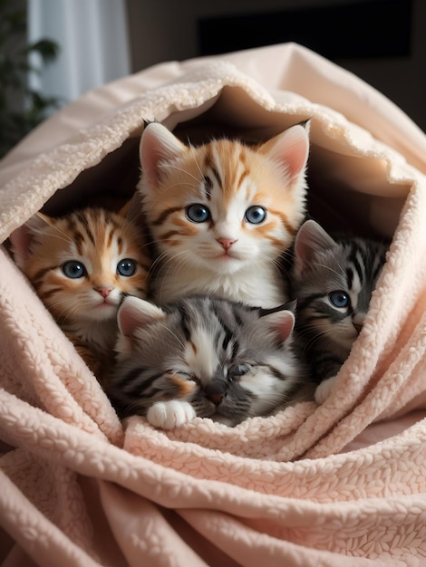 Um_grupo_de_gatinhos_adoráveis_cuddled_up_together