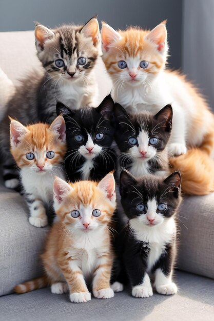 Foto um grupo de gatinhos adoráveis juntos