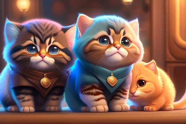 Um grupo de gatos com colarinho azul e uma camisa azul com as palavras gato.