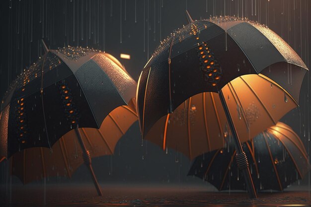 Um grupo de guarda-chuvas com a palavra "chuva" neles.