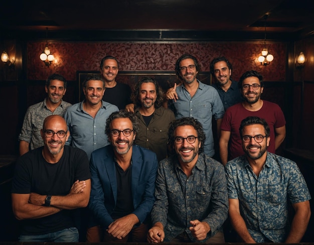 Foto um grupo de homens posam para uma foto com um usando óculos