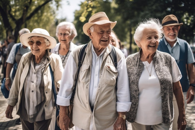 Um grupo de idosos em uma viagem de um dia criado com IA generativa